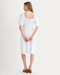 The Flutter-Sleeve Dress in Stretch Linen | White