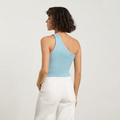 The Ribbed One-Shoulder Tank | Ice Blue