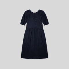 The Linen Oversized Puff-Sleeve Dress | Navy