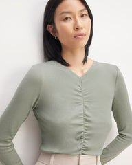 The Ruched V-Neck Tee in Butterluxe | Sage Green