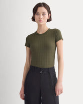 Cropped Crew in Pointelle | Olive Night