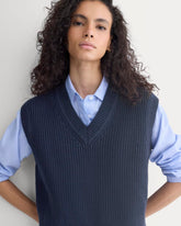 Ribbed V-Neck Vest in Everyday Cotton | Navy