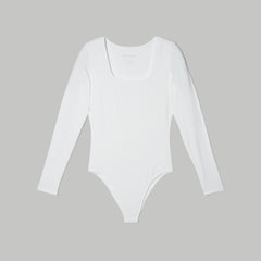 The Long-Sleeve Supima® Square-Neck Bodysuit | White | Thong