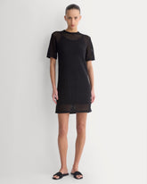 Mesh-Knit Short-Sleeve Dress | Black