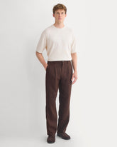 Soyeux Linen Pleated Trouser | Dark Brown