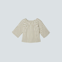 The Seersucker Gathered Tee | Nutria / Off-White