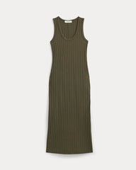 Scoop-Neck Midi Dress in Pointelle Knit | Olive Night