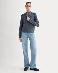 Funnel-Neck Ribbed Henley Sweater | Indigo
