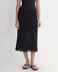 Lace-Knit Midi Skirt | Black