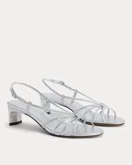 Made in Italy Braided Kitten Heel | Silver Leather