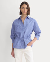 Oversized Cinched Shirt in Ultrasoft Cotton | Mazarine Blue / Optic White