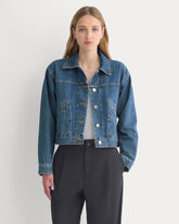 Cropped Trucker Jacket in Denim | Mid Indigo