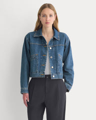 Cropped Trucker Jacket in Denim | Mid Indigo