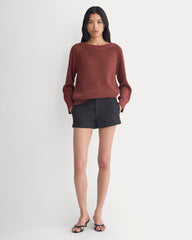 Wide-Neck Crew Sweater in Tape Yarn | Henna Red