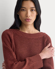 Wide-Neck Crew Sweater in Tape Yarn | Henna Red