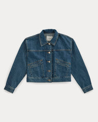 Cropped Trucker Jacket in Denim | Mid Indigo