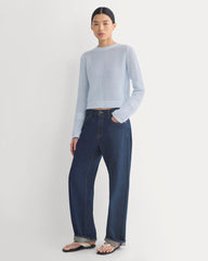 Open Knit Long-Sleeve Crew in Everyday Cotton | Skywriting