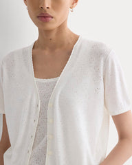 Lace Trim Cardigan in Fine Linen | Bone