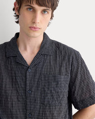 Textured Voile Resort Shirt | Black Plaid