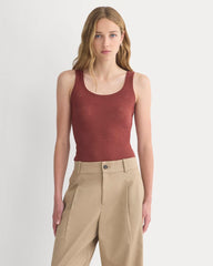 Lace-Trimmed Tank in Fine Linen | Henna Red