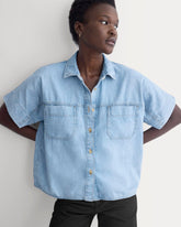 Cropped Boxy Denim Shirt | Light Indigo