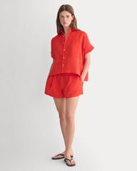 Flowy Short in Linen | Fiery Red
