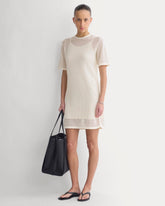 Mesh-Knit Short-Sleeve Dress | Bone