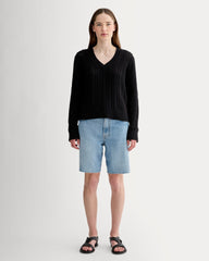 The Mesh Cable V-Neck in Everyday Cotton | Black