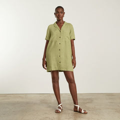 The Linen Workwear Dress | Leek
