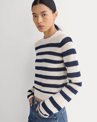 Open Knit Long-Sleeve Crew in Everyday Cotton | Canvas / Navy