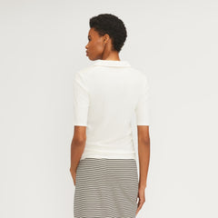 The Rib Soft Knit Open Collar Polo | Bone