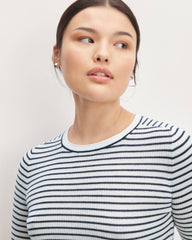 The Long-Sleeve Sweater Tee in Ultrasoft Merino | Bone/Navy