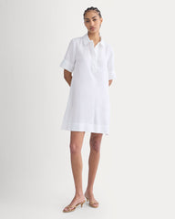 Mini Popover Shirtdress in Linen | White