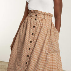 The Easy Button-Front Skirt | Burnt Orange Gingham