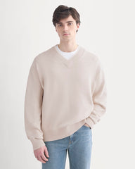 Relaxed V-Neck Sweater in Everyday Cotton | Heathered Oat