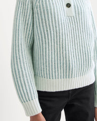 Funnel-Neck Ribbed Henley Sweater | Chalk Blue / Grey Mist Vertical Stripe