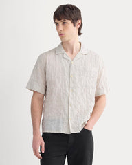 Textured Voile Resort Shirt | Natural Plaid