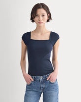 RetroSoft Cotton Square-Neck Tee | Navy