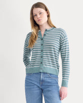Crew Cardigan in Ultrasoft Merino | Reflecting Pond Multi Stripe