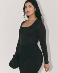 The Long-Sleeve Supima® Square-Neck Bodysuit | Black | Thong
