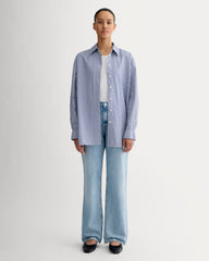 The Boyfriend Shirt in Ultrasoft Cotton | Bone / Mazarine Blue