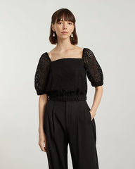 The Eyelet Puff Sleeve Top | Black