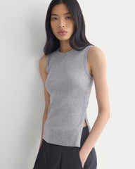Luxe Rib Side Snap Tank | Heathered Light Grey
