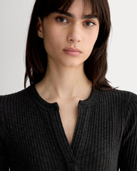 The Rib-Knit Henley Dress | Black