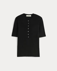 The Short-Sleeve Henley in Ultrasoft Merino | Black