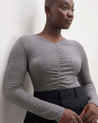 The Ruched V-Neck Tee in Butterluxe | Heather Charcoal