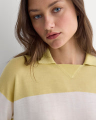 Oversized Polo in Ultrafine Merino | Double Cream / Bone Rugby Stripe