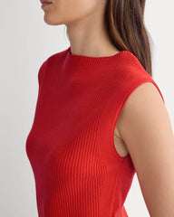 Boat-Neck Ribbed Knit | Fiery Red