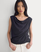 Boatneck Twisted Top in Essential Cotton | Black