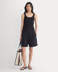 Lace-Trimmed Tank in Fine Linen | Black